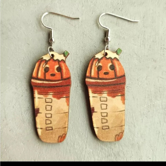 Pumpkin spice latte fall holiday season pierced earrings  Thanksgiving - Picture 1 of 2